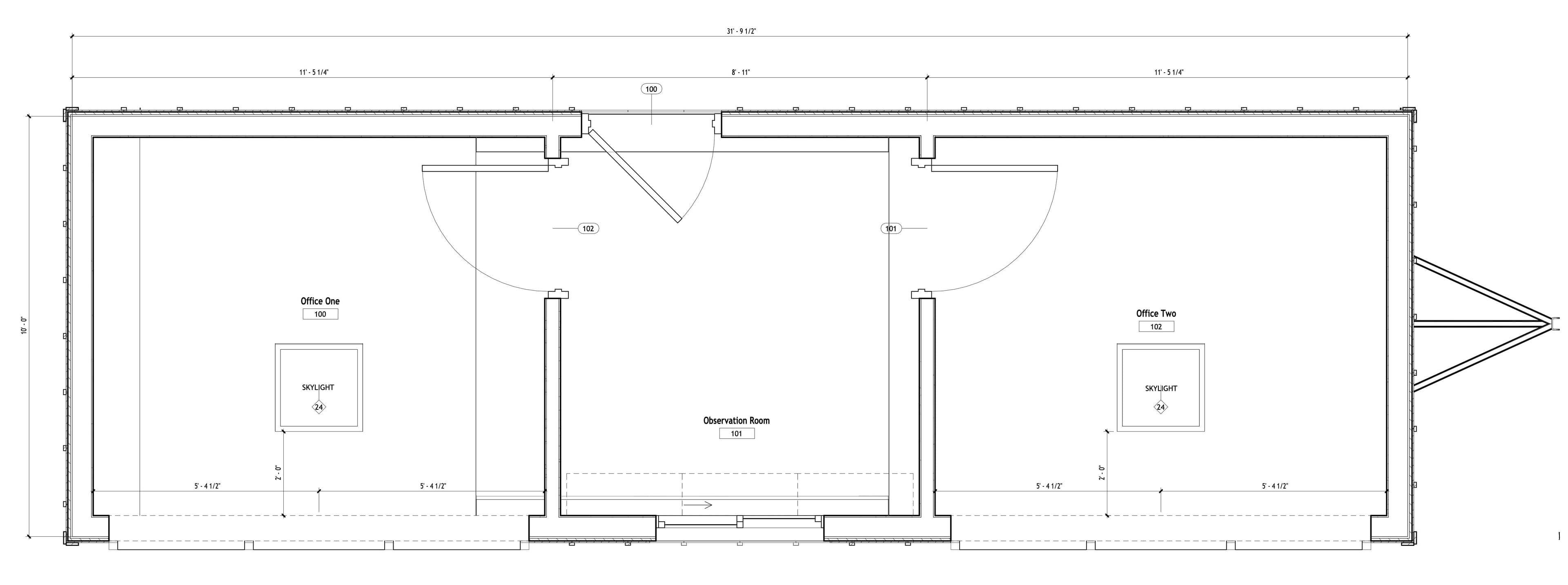 floor plan of DIAL facility showing layout of test rooms and observation room